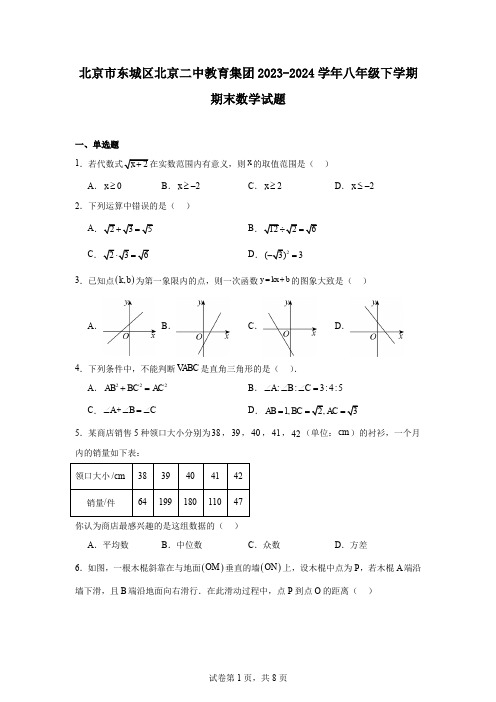 北京市东城区北京二中教育集团2023-2024学年八年级下学期期末数学试题