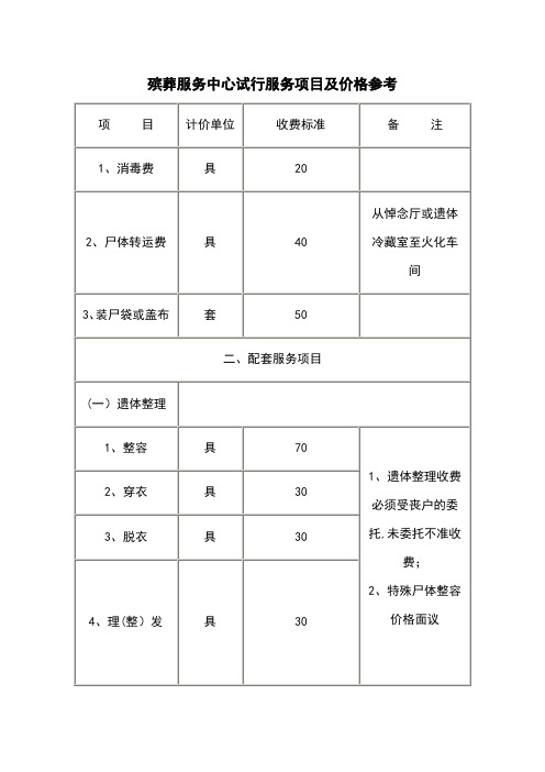 殡仪馆服务项目及价格【范本模板】