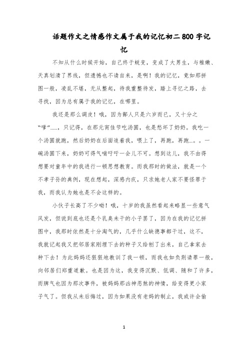 话题作文之情感作文属于我的记忆初二800字记忆