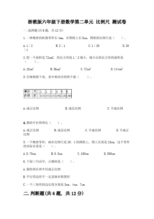 浙教版六年级下册数学第二单元-比例尺-测试卷及参考答案【完整版】