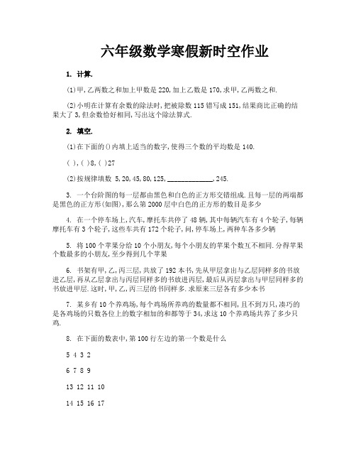 六年级数学寒假新时空作业