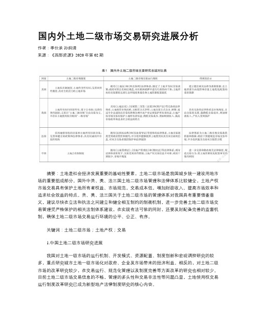 国内外土地二级市场交易研究进展分析