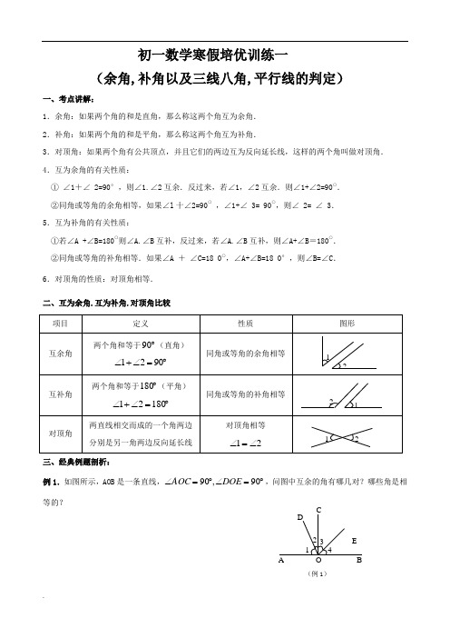 初一数学下寒假培优训练讲义--平行线