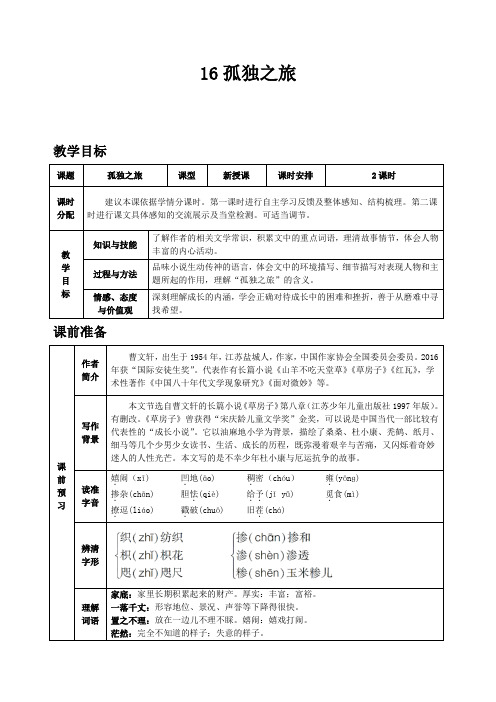 部编版九年级上册语文第四单元16 孤独之旅教案