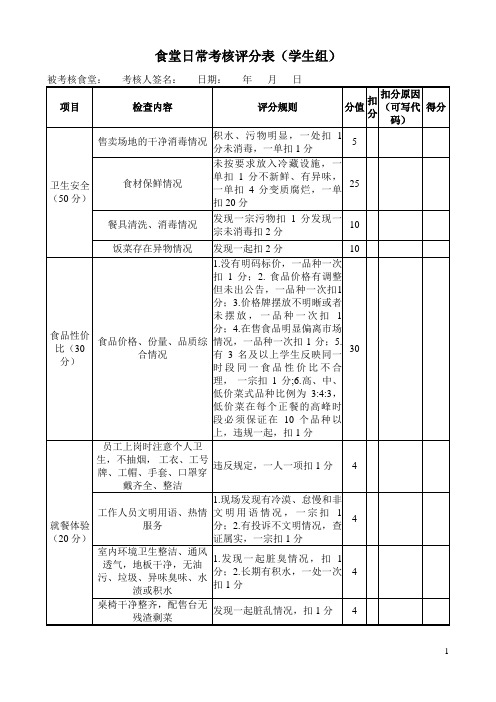 食堂日常考核评分表(学生组)