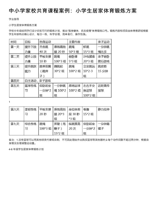 中小学家校共育课程案例：小学生居家体育锻炼方案