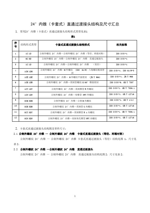 24°内锥（卡套式）直通过渡接头结构及尺寸汇总