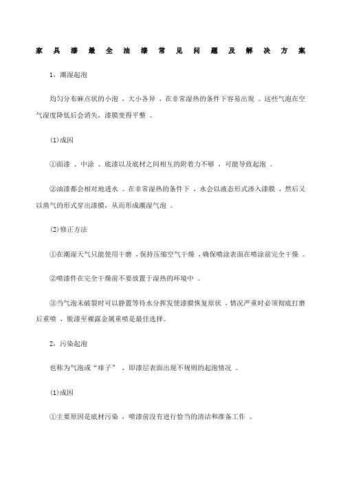 家具漆油漆常见问题及解决方案