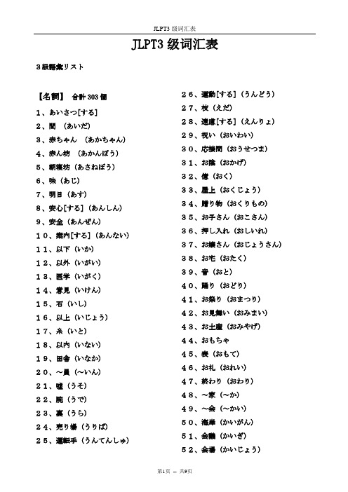 日语三级词汇表新  300多