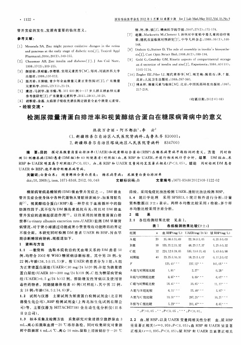 检测尿微量清蛋白排泄率和视黄醇结合蛋白在糖尿病肾病中的意义