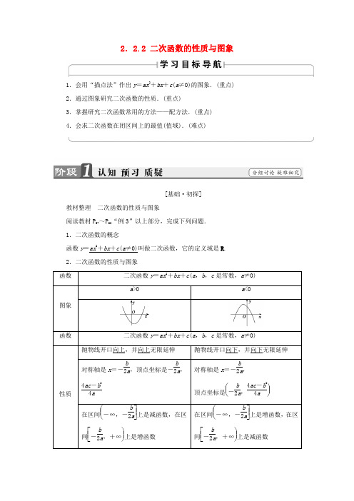 高中数学 第二章 函数 2.2.2 二次函数的性质与图象学案 新人教B版必修1-新人教B版高一必修1