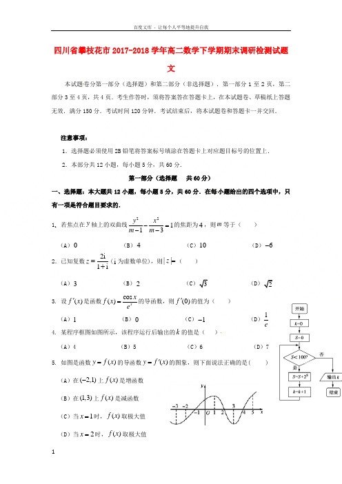 四川省攀枝花市20172018学年高二数学下学期期末调研检测试题文