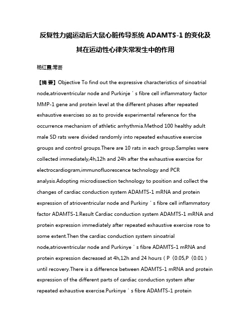 反复性力竭运动后大鼠心脏传导系统ADAMTS-1的变化及其在运动性心律失常发生中的作用