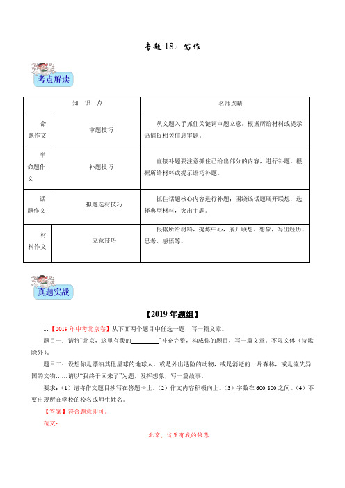 2年中考1年模拟备战2020年中考语文 专题18 写作(解析版)