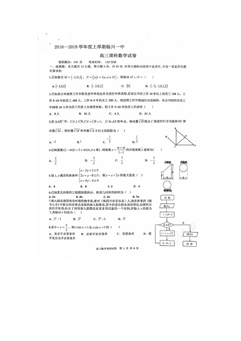 江西省临川第一中学高三上学期期末考试数学(理)试题 扫描版含答案