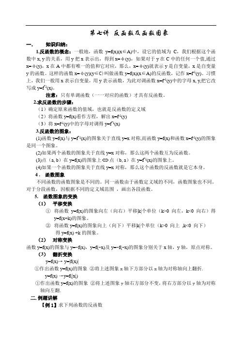 高一数学-第七讲反函数及函数图象 精品