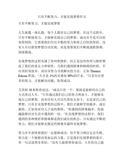 只有不断努力,才能实现梦想作文