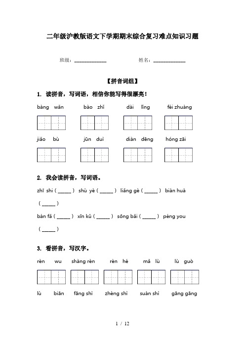 二年级沪教版语文下学期期末综合复习难点知识习题