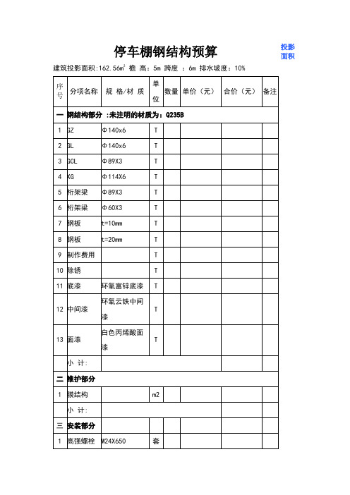 停车棚钢结构预算