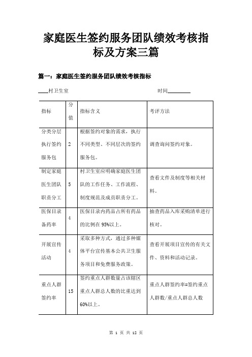 家庭医生签约服务团队绩效考核指标及方案三篇