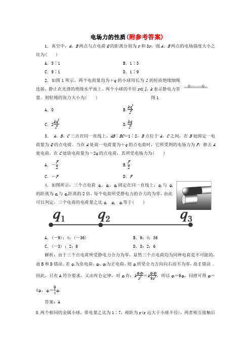 高考物理二轮复习专题训练：电场力的性质(含答案详解)新人教版