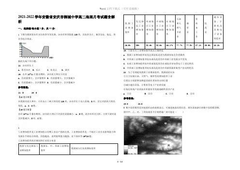 2021-2022学年安徽省安庆市桐城中学高二地理月考试题含解析