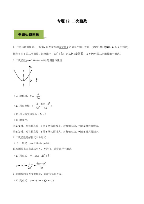 2020年中考数学必考专题12 二次函数(解析版)