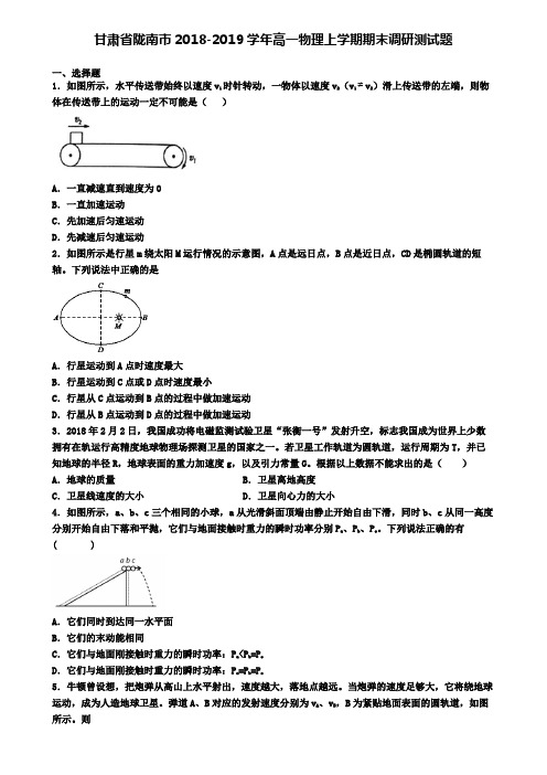 甘肃省陇南市2018-2019学年高一物理上学期期末调研测试题