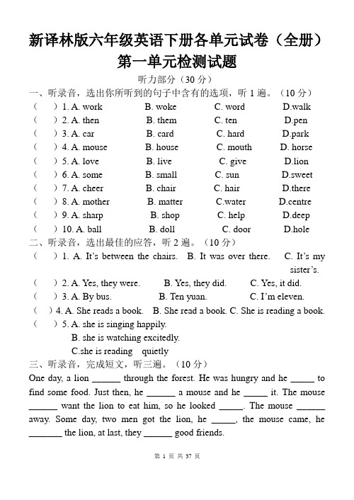 新译林版六年级英语下册各单元试卷(全册)