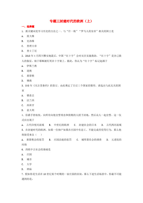 2018-2019学年九年级历史上学期期末考试备考复习 专题三 封建时代的欧洲(上)(第三单元