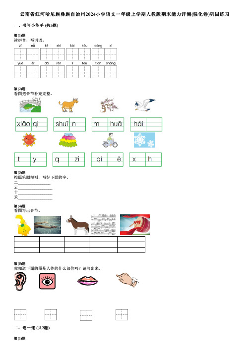 云南省红河哈尼族彝族自治州2024小学语文一年级上学期人教版期末能力评测(强化卷)巩固练习