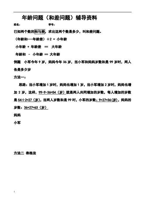 二年级年龄问题(和差问题)