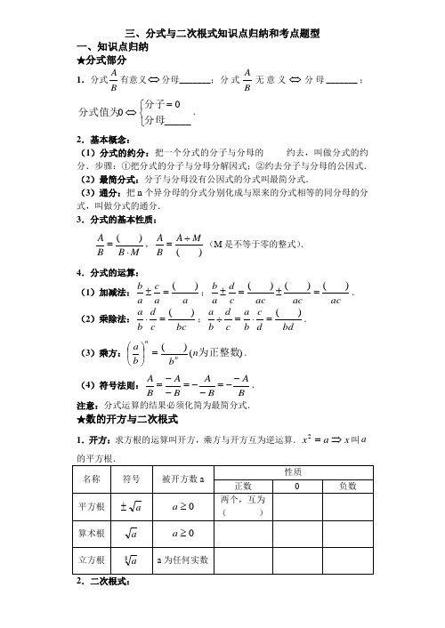 分式与二次根式知识点归纳和考点题型