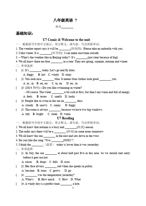 译林版英语八年级上册Unit7分课时训练