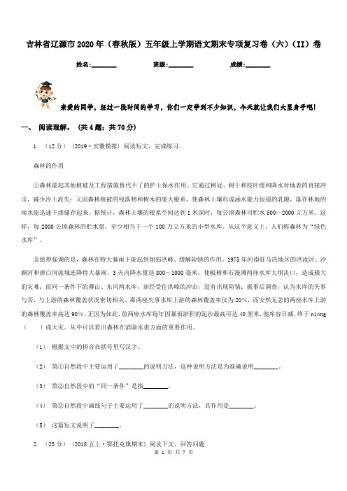 吉林省辽源市2020年(春秋版)五年级上学期语文期末专项复习卷(六)(II)卷