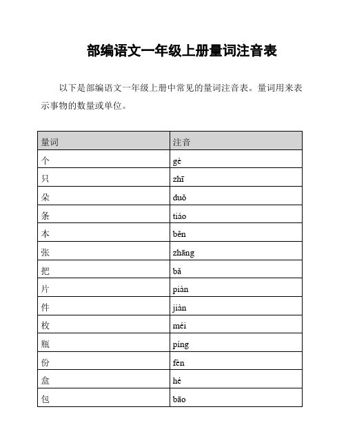 部编语文一年级上册量词注音表