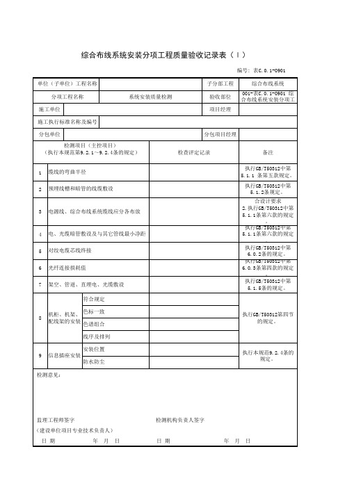 表C.0.1-0901 综合布线系统安装分项工程质量验收记录表(Ⅰ)