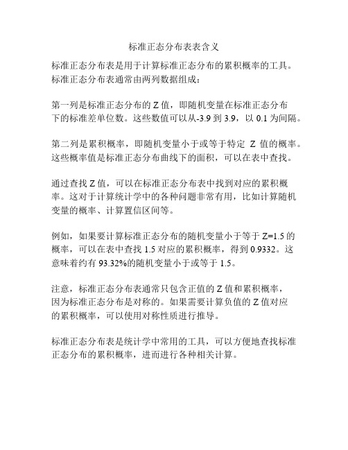 标准正态分布表表含义