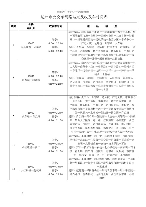 公交车线路站点及价格表