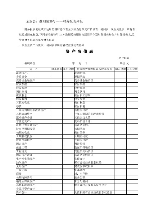 新会计准则全套报表