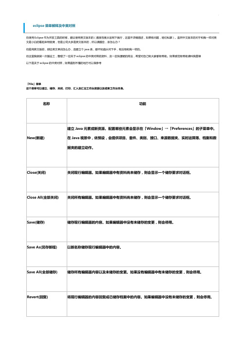 eclipse菜单解释及中英对照