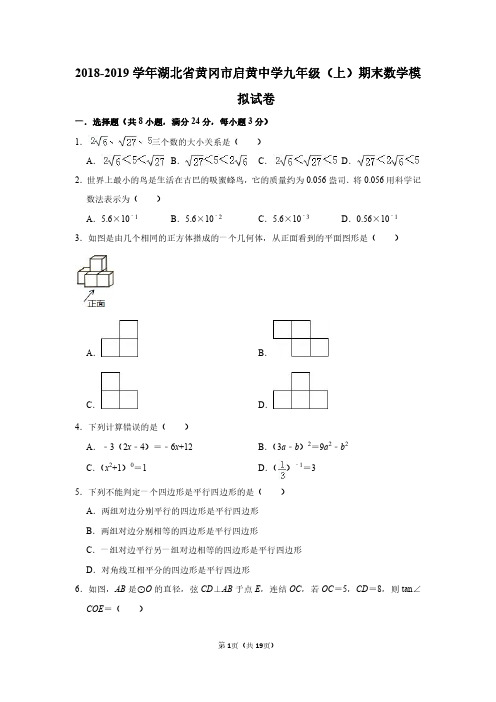 湖北省黄冈市启黄中学九年级(上)期末数学模拟试卷(PDF版)