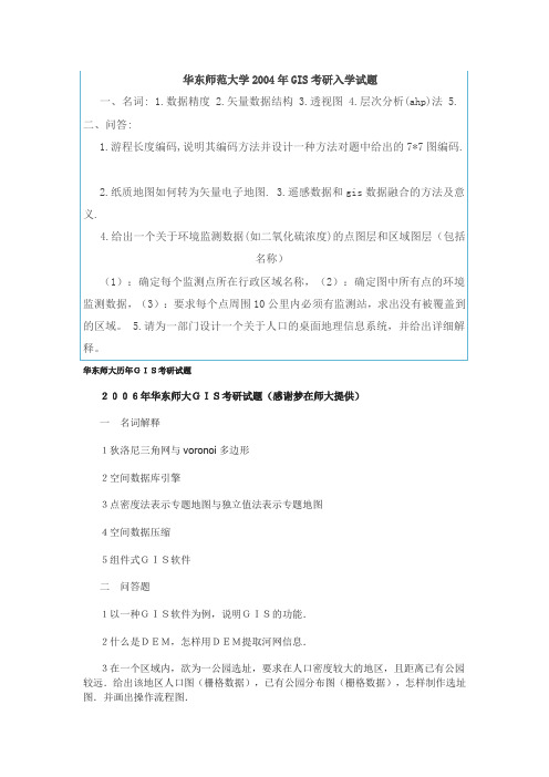 华东师范大学GIS考研入学试题