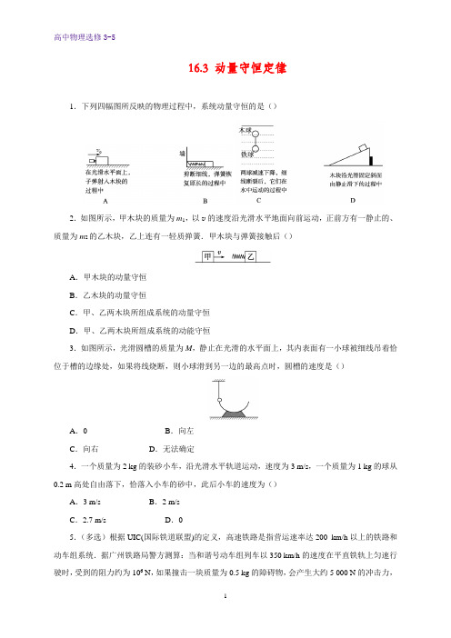 高中物理选修3-5课时作业27：16.3 动量守恒定律