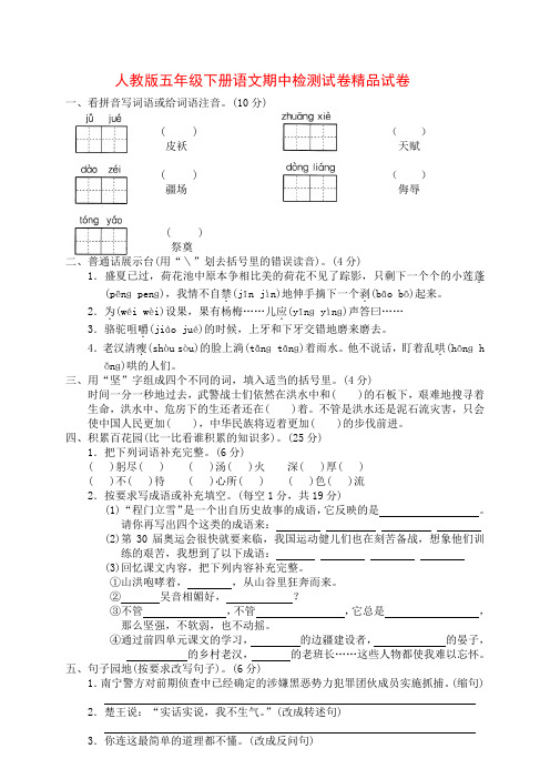 2017-2018学年人教版五年级下册语文期中检测试卷精品试卷(9)