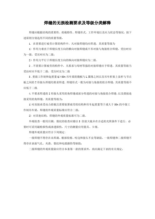 焊缝的无损检测要求及等级分类解释