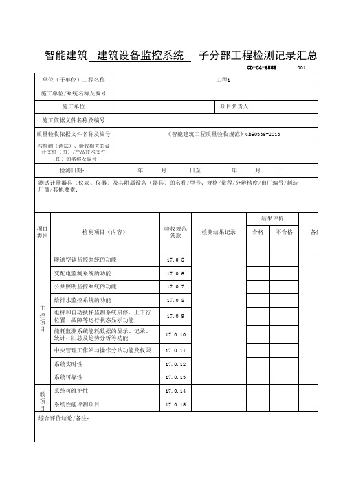 6.5.55智能建筑建筑设备监控系统 子分部工程检测记录汇总表