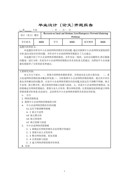 探究中小型企业网络营销问题毕业论文开题报告