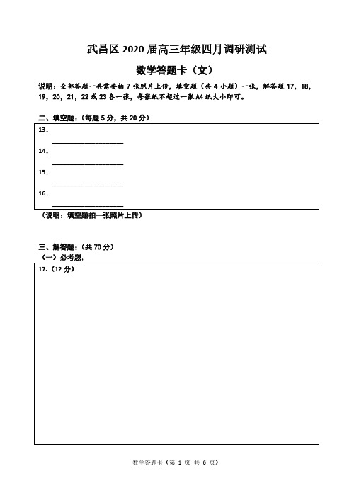 武昌区2020届高三年级四月调研考试文数答题卡 (2)