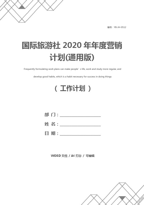 国际旅游社2020年年度营销计划(通用版)